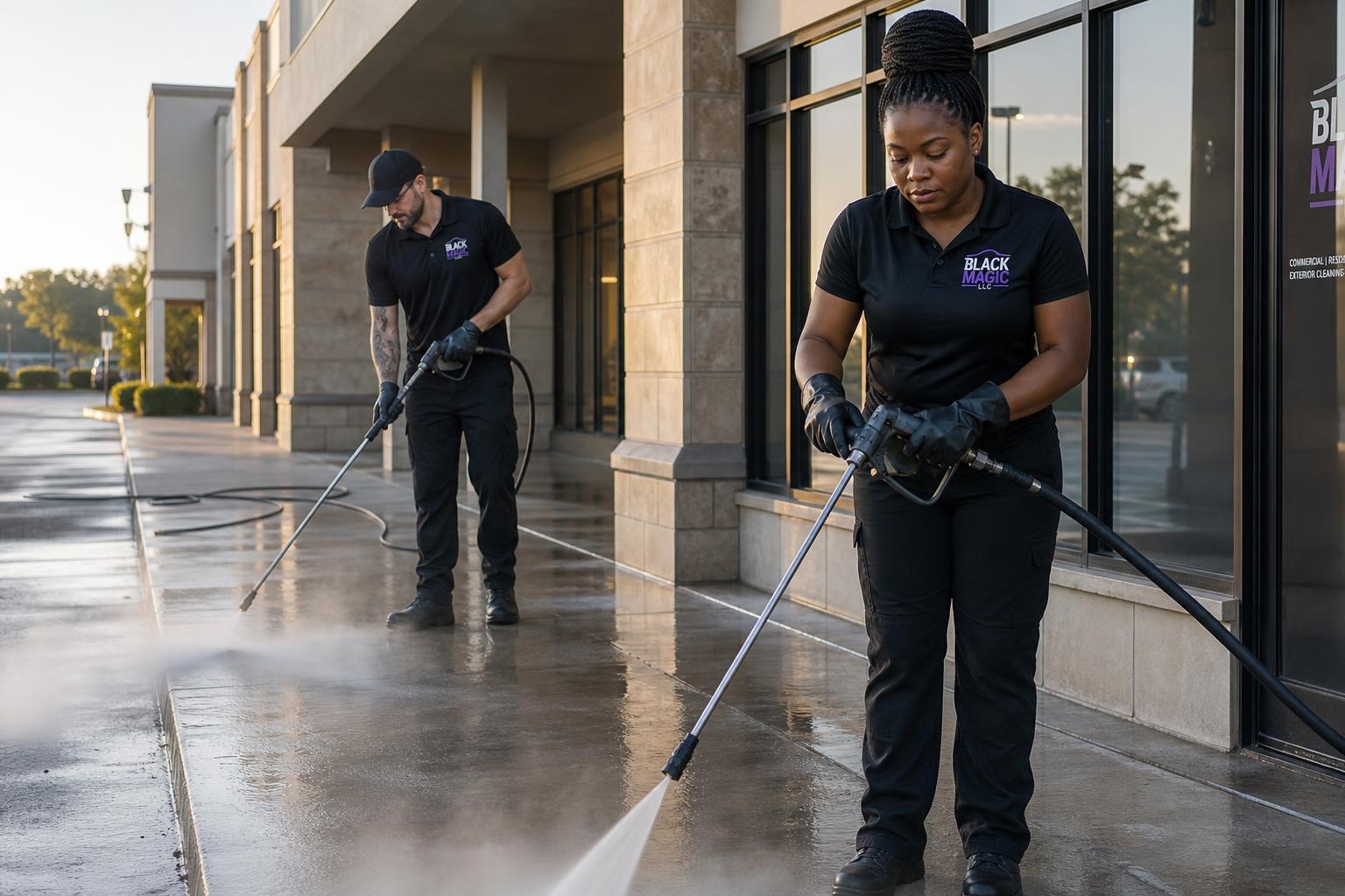 Commercial storefront sidewalk pressure washing