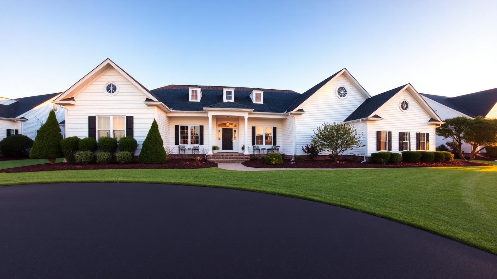 Clean white Virginia home with fresh driveway and manicured lawn