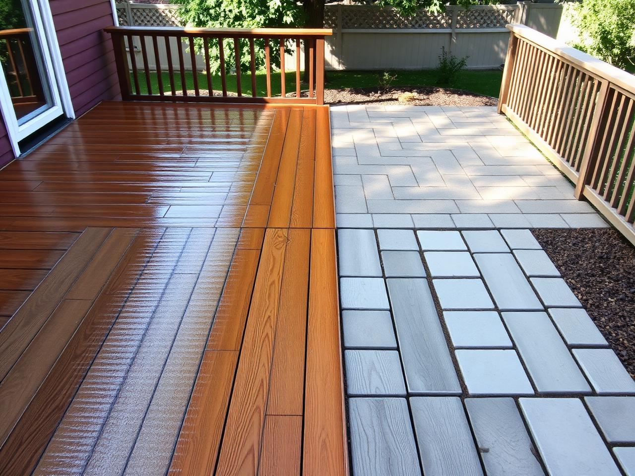 Deck and paver patio being cleaned