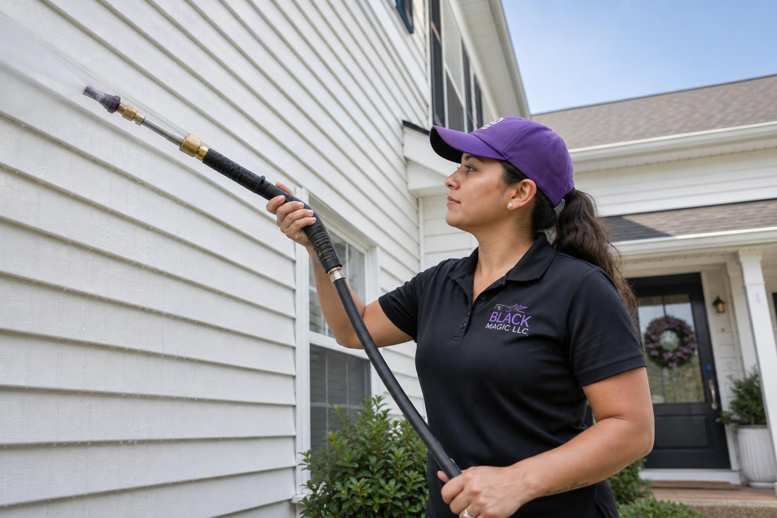 Soft washing vinyl siding on a Hampton Roads home